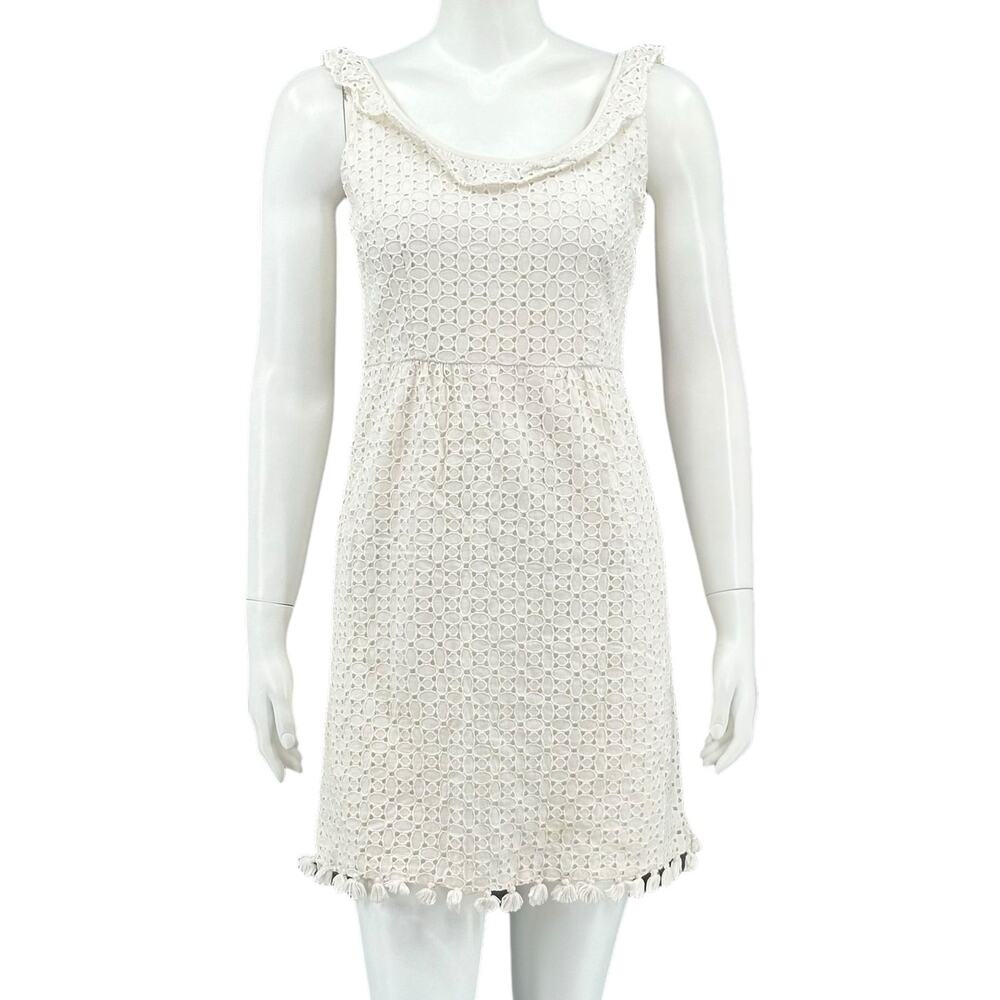 Calypso St Barth Dress Womens Small Cream White‎ Cotton Sleeveless Fringe Boho